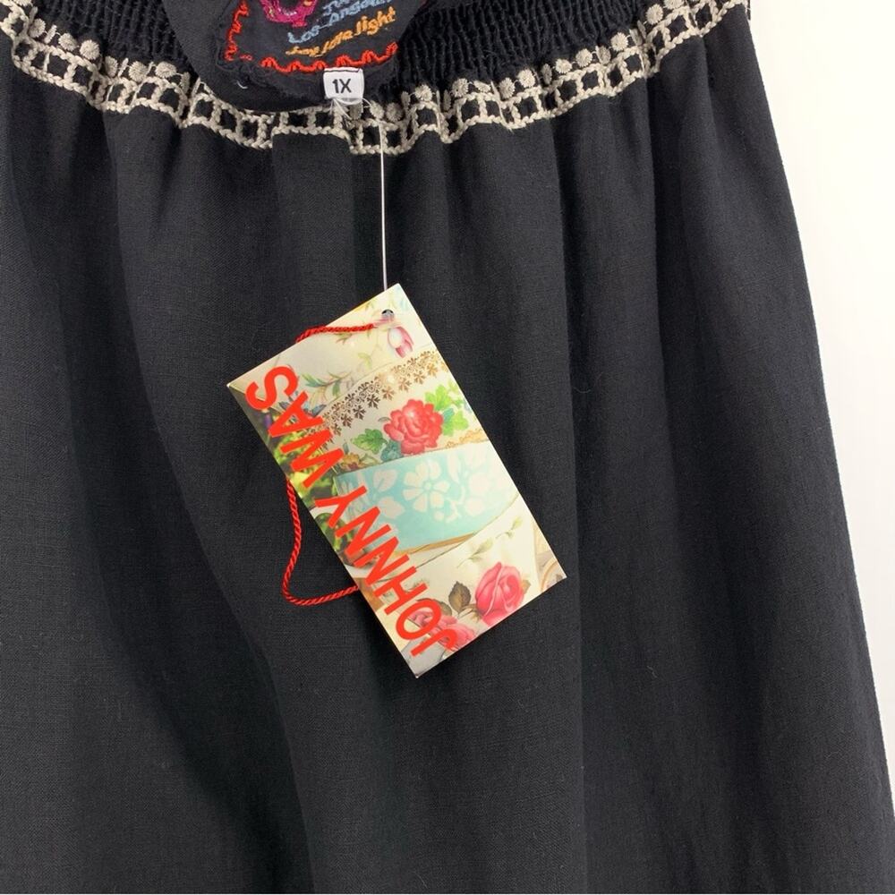 NWT JOHNNY WAS Embroidered Linen Midi Skirt Black Cream XL - Picture 7 of 10